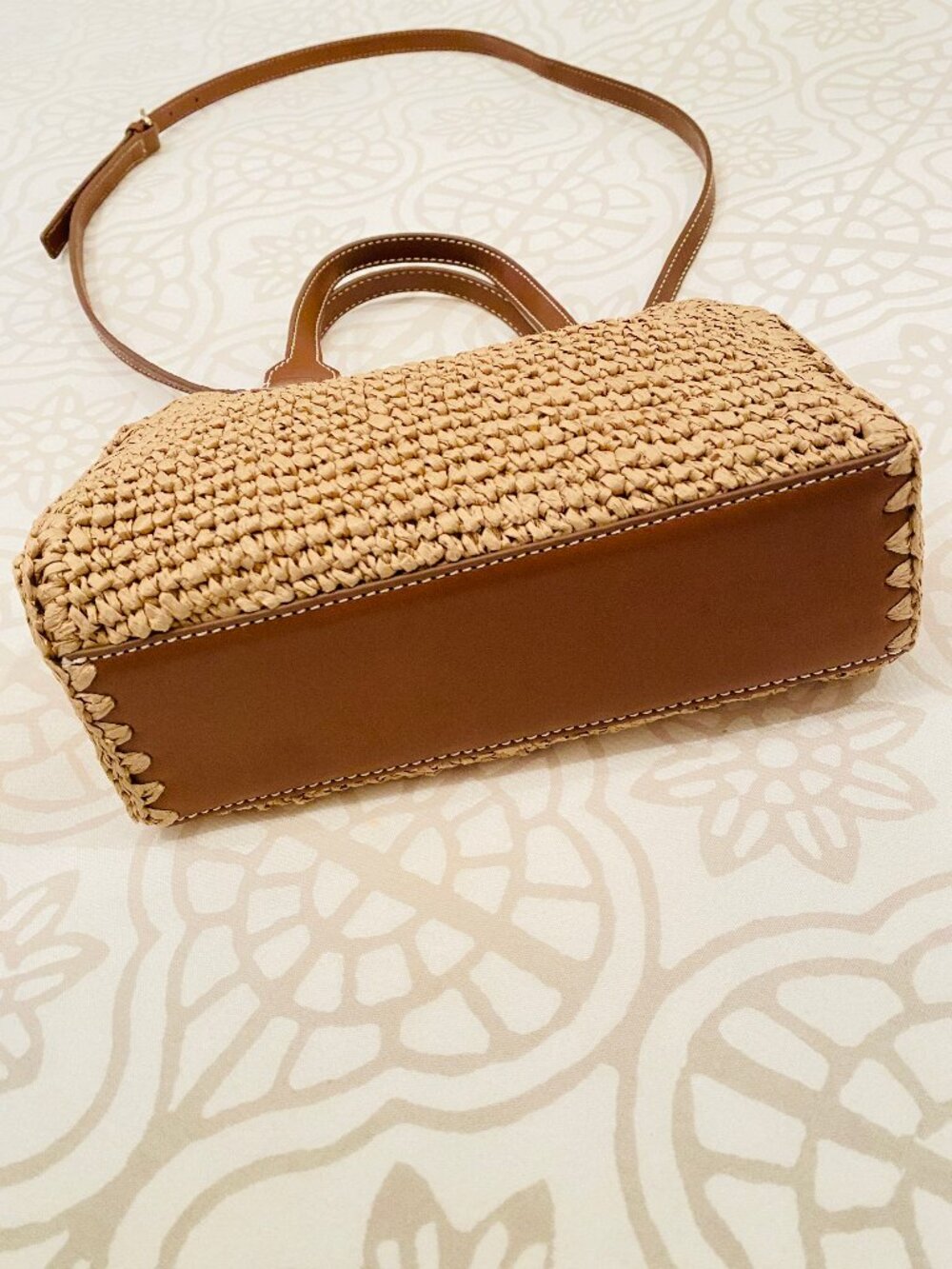 NWT J. Crew Palma Raffia Top-Handle Crossbody Bag Handknotted in Straw & Leather - Picture 3 of 16